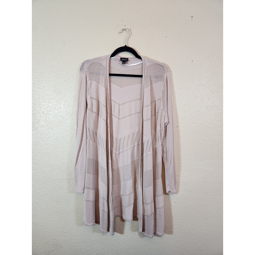 Torrid Womens 2X Beige Cardigan Pointelle Knit Open Front Rayon‎ Long Sleeve